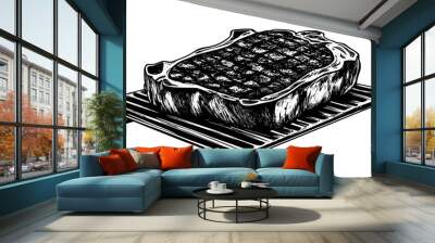 Close-up of ribeye steak with grill marks and fat edges on a grill, food vector illustration Wall mural