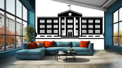 High school building with multiple stories, large windows, and a central entrance with a flagpole, vector illustration art Wall mural