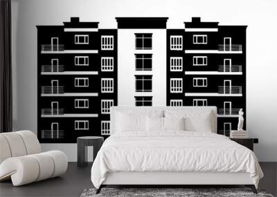 Residential building with multiple floors, balconies, and a central stairway, vector illustration art Wall mural