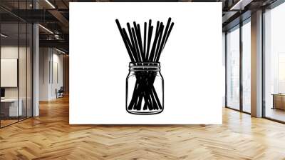 Rock candy sticks standing upright in a glass jar, sticks pointing outwards, vector illustration art Wall mural