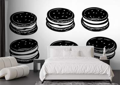 Series of sandwich cookies with creamy filling between two cookies, vector illustration art Wall mural