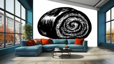 Single sweet roll with a slightly open center on a textured surface, vector illustration art Wall mural