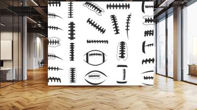 Football laces silhouette, Football seams silhouette, Football seams svg, Football laces vector, Ball laces silhouette, American football svg, Football skeleton silhouette, American football clipart. Wall mural