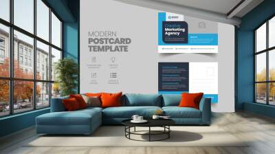 Corporate Postcard or Eddm postcard design template with blue elements
 Wall mural