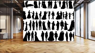 Big vector collection of wedding silhouettes isolated on white Wall mural