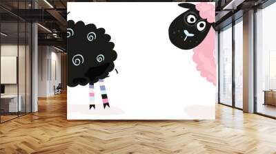 Black and pink sheeps. Vector Illustration of funny sheeps. In 2 color variants. Wall mural