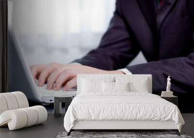 Businessman typing on a notebook (shallow DOF, hand in focus) Wall mural