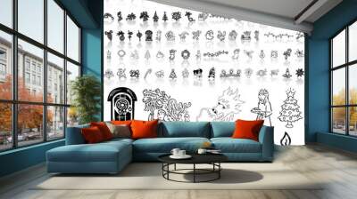 Christmas set of black sketch. Part 7. Isolated groups and layers. Wall mural