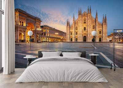 Cityscape image of Milan, Italy with Milan Cathedral during sunrise. Wall mural