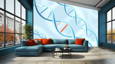 Digital models of DNA structure with problem element on abstract blue background. 3d render Wall mural