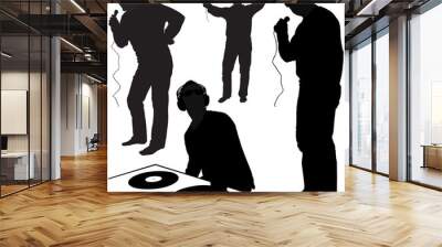 DJs 01 - Deejay silhouettes - Hight detailed black & white vector illustrations Wall mural