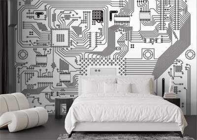 Hi-tech black and white industrial electronic vector background Wall mural