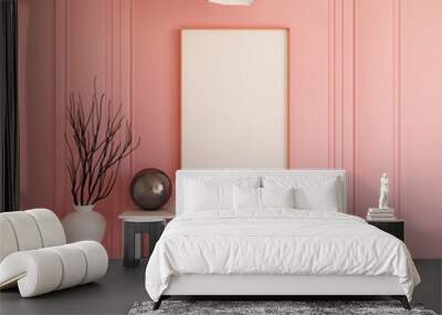 Interior mockup illustration, 3d render, pink wall with blank board Wall mural