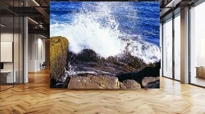 Large Wave Crashing On The Rocks Wall mural