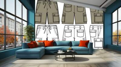 men cargo shorts in different side view Wall mural