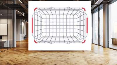 Metal shopping basket top view 3D render illustration isolated on white background Wall mural