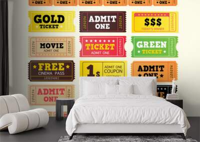 On movie or to Theatre? Use my tickets! In 12 DIFFERENT VARIATIONS. Vector Illustration – easy to move and resize. Objects grouped. Wall mural