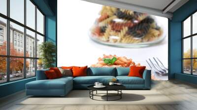 Screw noodle and tomato dish over white 2 Wall mural