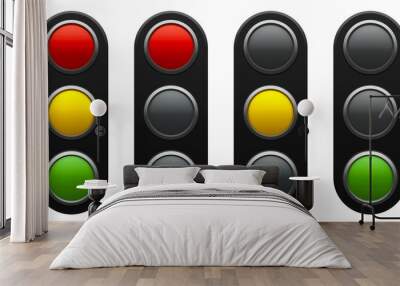 Traffic light schematic - red, yellow, green - isolated on white background, three-dimensional rendering, 3D illustration Wall mural