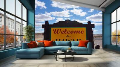 Welcome to Hawaii road sign with blue sky Wall mural