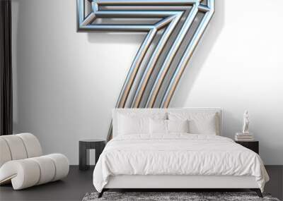 Wire outline font number 7 SEVEN 3D rendering illustration isolated on white background Wall mural