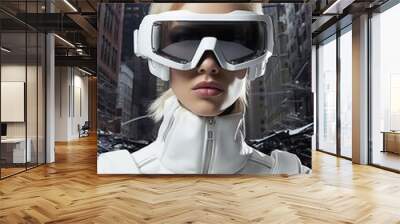 a woman wearing white goggles. Generative AI Art. Wall mural