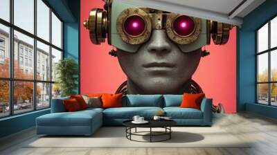 Portrait of a vintage robot. An artistic abstract steampunk fantasy. Concept of a retro robot. 3d rendering Wall mural