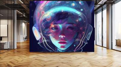 Portrait of an fictional astronaut in a spacesuit. High-tech astronaut from the future. The concept of space travel. Generative AI Wall mural