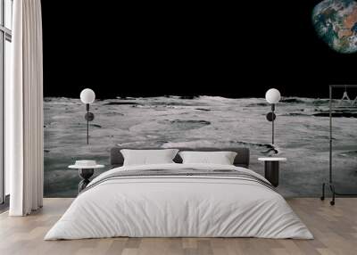 Surface of the Moon landscape. Flying over the Moon surface. Close up view. 3D Rendering Wall mural