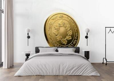 Ornate Gold Coin with Floral Engravings Wall mural