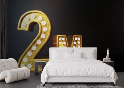 2M or two Million follower or subscriber banner. Luxury Gold with lighting effect for achievement, thank you and celebrate etc. social media post on black background Wall mural