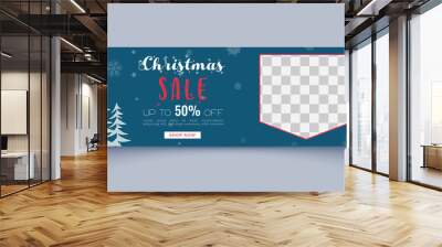 Christmas Sale banner template with photo place modern layout background. Horizontal christmas poster, headers, website Wall mural