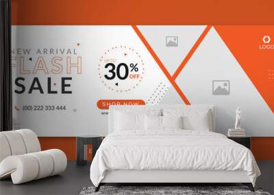 Flash sale facebook cover page timeline web ad banner template with photo place modern layout white background and orange shape and text design Wall mural