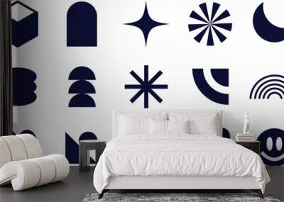 Brutalism shapes, Abstract minimalist geometric elements. Brutalist design icons and signs. Trendy abstract minimalist figures, stars, flowes, circles. Modern abstract graphic design Wall mural