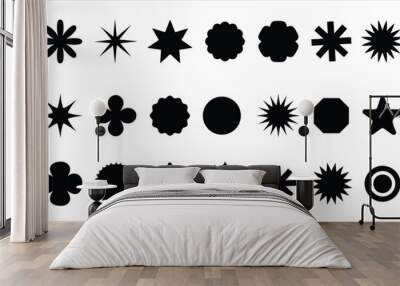 Brutalist abstract geometric shapes. Swiss design aesthetic. Bauhaus memphis design. Modern elements swiss style figures stars flowers circles Wall mural