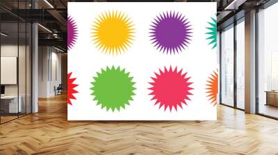 Colored star burst sticker. Vector stars and sparkle silhouettes design elements. Price tags explosion silhouettes, starburst retro sale badge, sun ray frames. Promotional badge set Wall mural