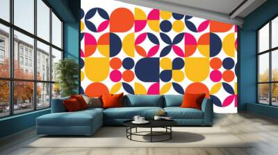 Colorful abstract geometric shape mosaic background. Mosaic seamless pattern. Modern scandinavian style background print. Modern circles, triangles and squares, minimal style Bauhaus figures. Vector Wall mural