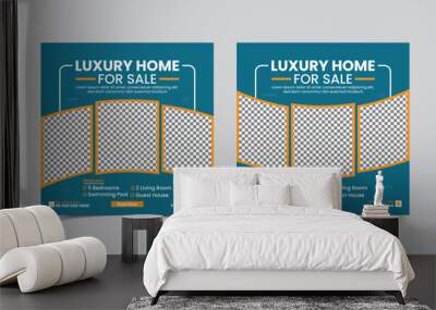 Real estate social media post template or web banner ads design template. Wall mural