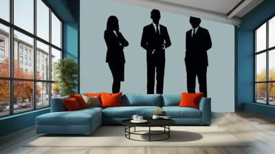 Business people group silhouettes pose on grey colour background, flat line vector and illustration. Wall mural