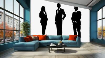 Business people group silhouettes pose on white background, flat line vector and illustration. Wall mural