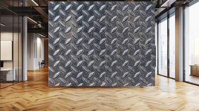 Close-up pattern of grunge metal plate floor, iron plate background. Wall mural