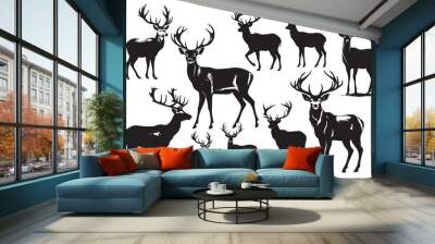 Set of deer black silhouettes vector character illustration Wall mural