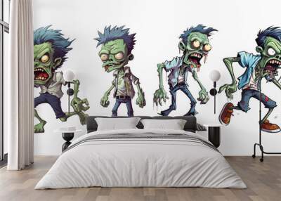 Set of zombie cartoon character. Vector clip art illustration Wall mural