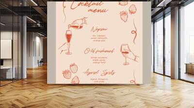 Elegant cocktail menu template. Matisse style food and beverage illustrations. Wall mural