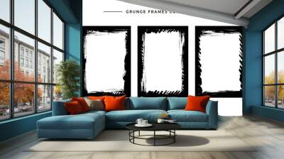 Abstract black grunge brush stroke frames picture set on white background  Wall mural