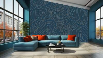 Abstract luxury topographic map background. Gold topographic lines on a dark blue background Wall mural