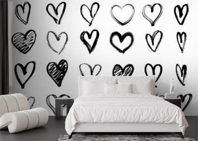 Grunge hearts icons. scribble ink grunge heart shapes icons drawn with markers and crayons set Wall mural