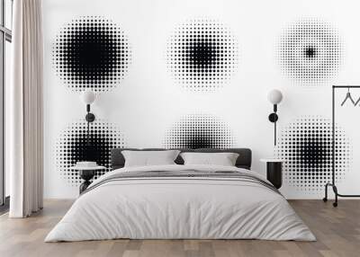 Halftone dots circles design set. Retro halftone textures Wall mural