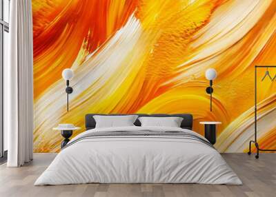 Bright brushstrokes, warm colors, shades of orange and yellow, abstract painting Wall mural