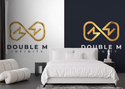 Letter M Infinity Logo design and Gold Elegant symbol for Business Company Branding and Corporate Identity Wall mural